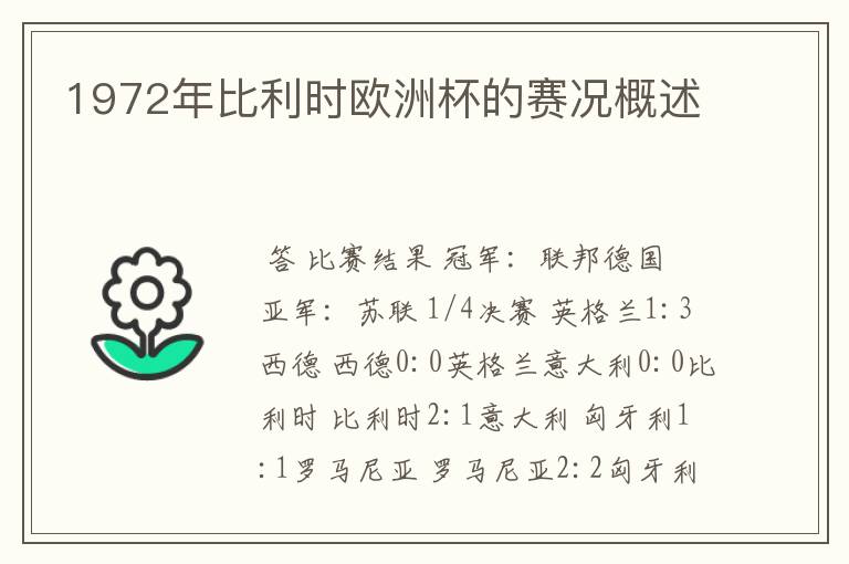 1972年比利时欧洲杯的赛况概述