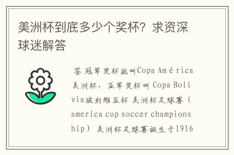 美洲杯到底多少个奖杯?求资深球迷解答