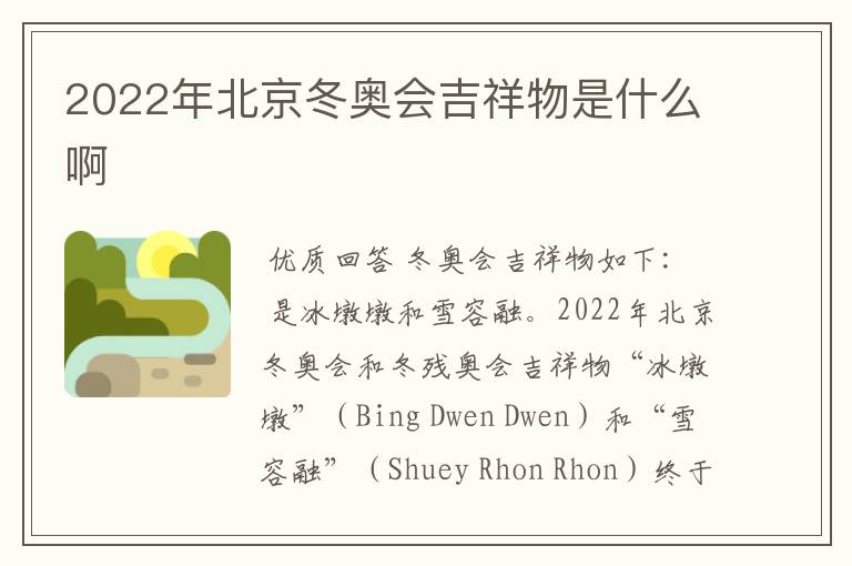 2022年北京冬奥会吉祥物是什么啊