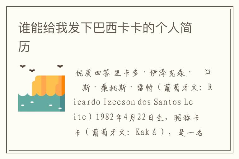 谁能给我发下巴西卡卡的个人简历