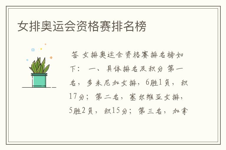 中国女排排名第几能进奥运会-中国女排排名