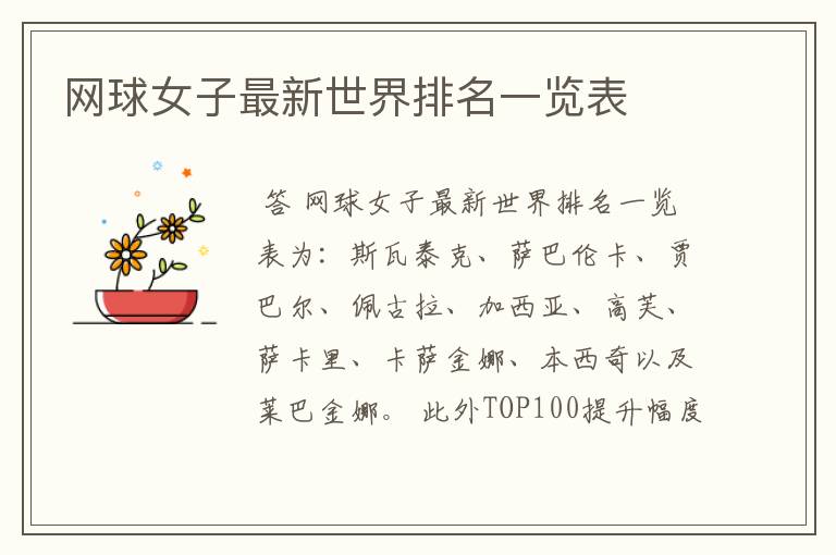 网球女子最新世界排名一览表