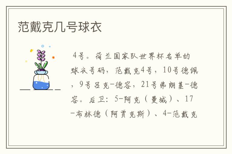 范戴克几号球衣