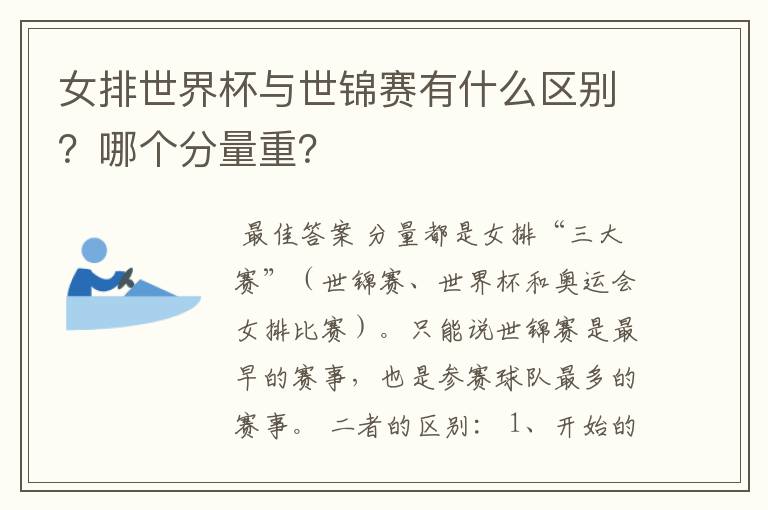 女排世界杯与世锦赛有什么区别?哪个分量重?