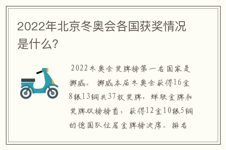 2022年北京冬奥会各国获奖情况是什么?