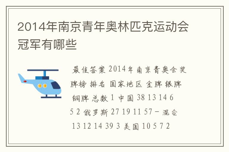 2014年南京青年奥林匹克运动会冠军有哪些