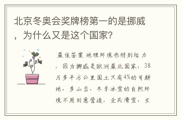 北京冬奥会奖牌榜第一的是挪威,为什么又是这个国家?