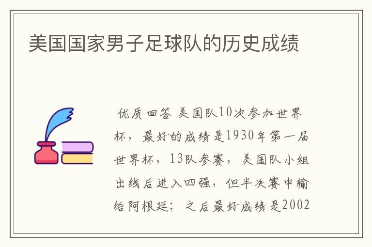 美国国家男子足球队的历史成绩