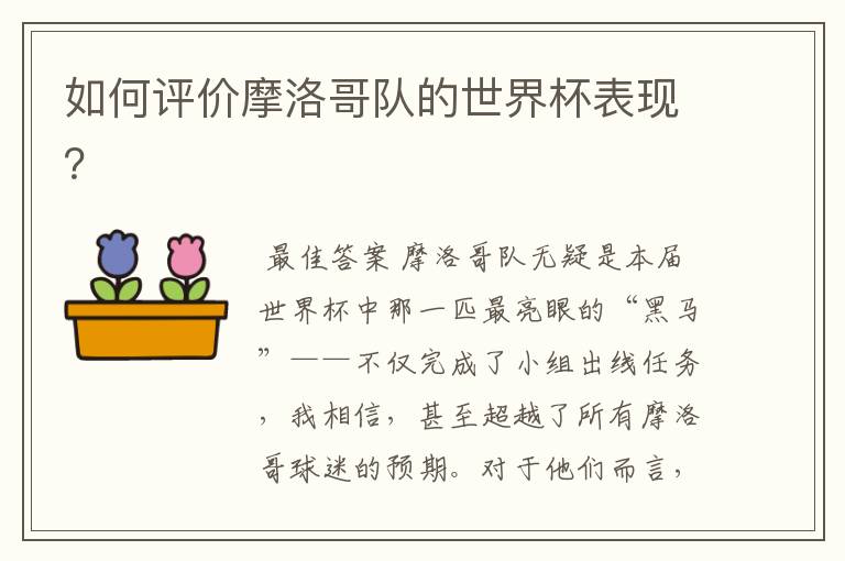 如何评价摩洛哥队的世界杯表现?