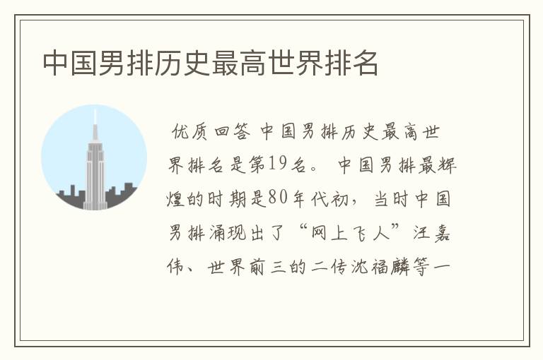 中国男排历史最高世界排名