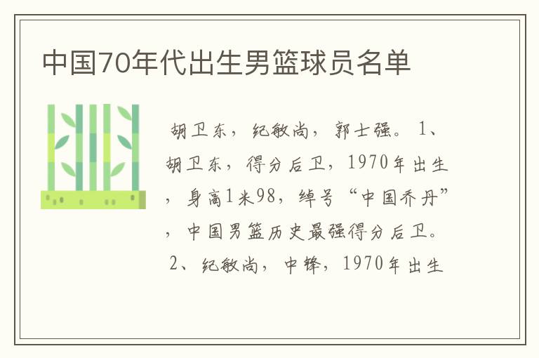 中国70年代出生男篮球员名单