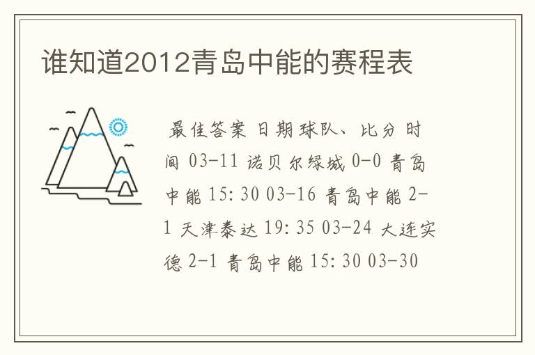谁知道2012青岛中能的赛程表