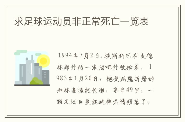 求足球运动员非正常死亡一览表