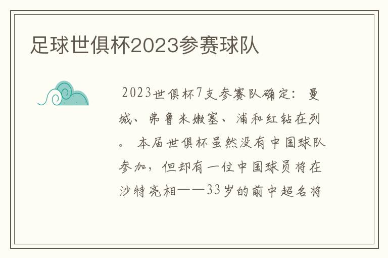 足球世俱杯2023参赛球队