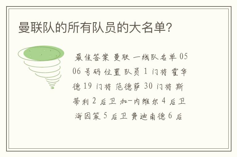曼联队的所有队员的大名单?