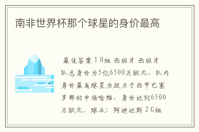 南非世界杯那个球星的身价最高