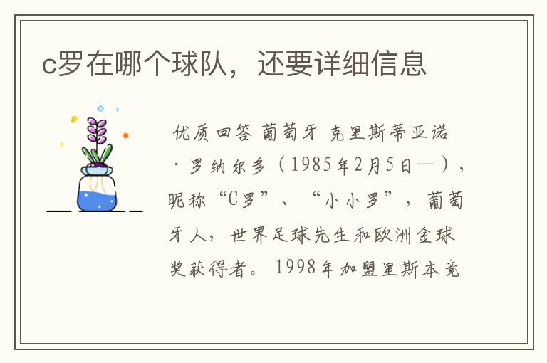 c罗在哪个球队,还要详细信息