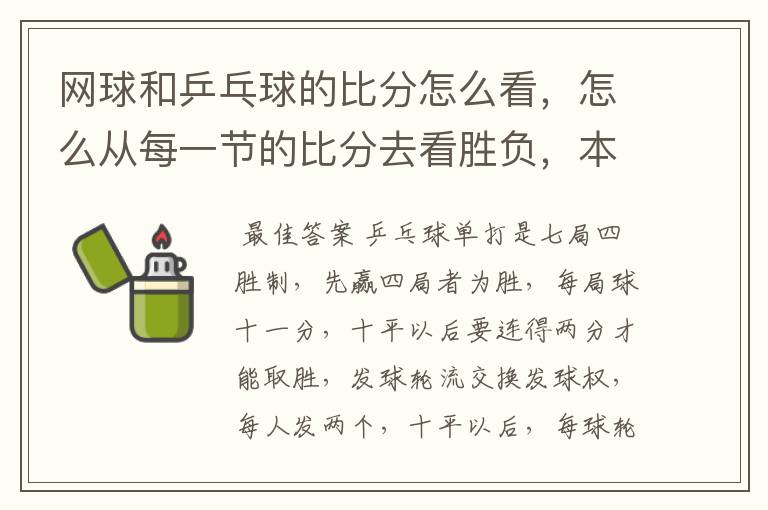 网球和乒乓球的比分怎么看，怎么从每一节的比分去看胜负，本来小白，希望哪位高手解答一下。