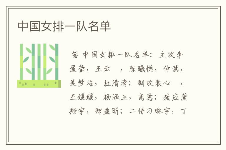 中国女排一队名单
