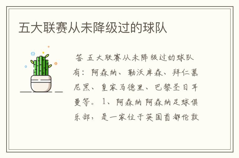 五大联赛从未降级过的球队