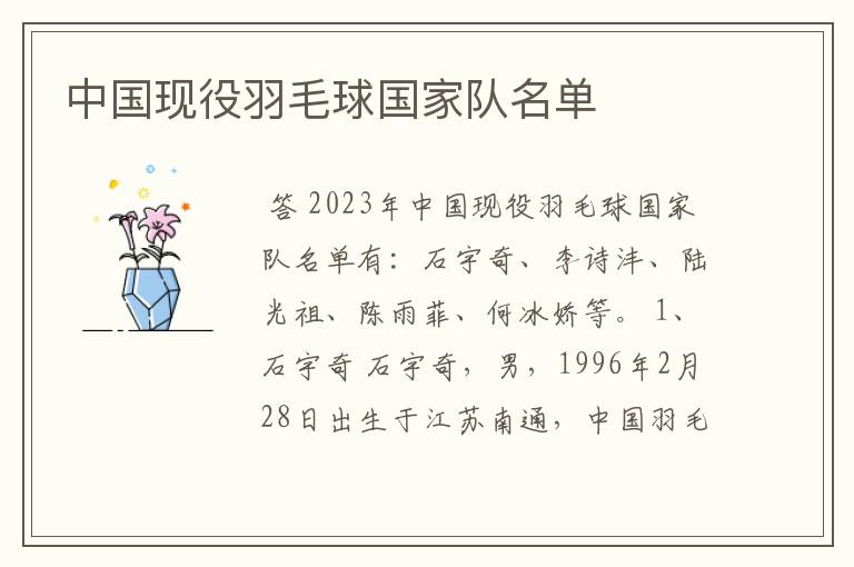 中国现役羽毛球国家队名单