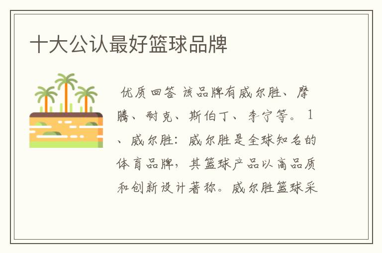 十大公认最好篮球品牌