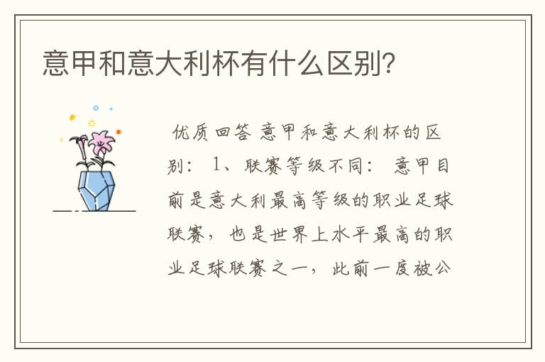 意甲和意大利杯有什么区别?