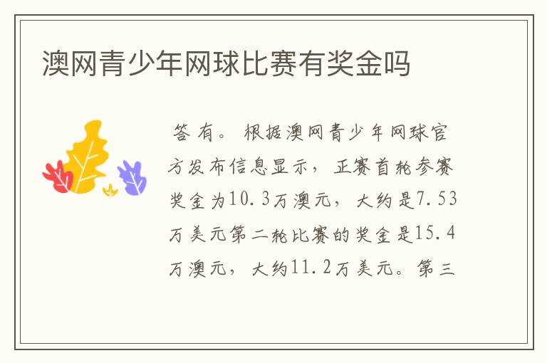 澳网青少年网球比赛有奖金吗