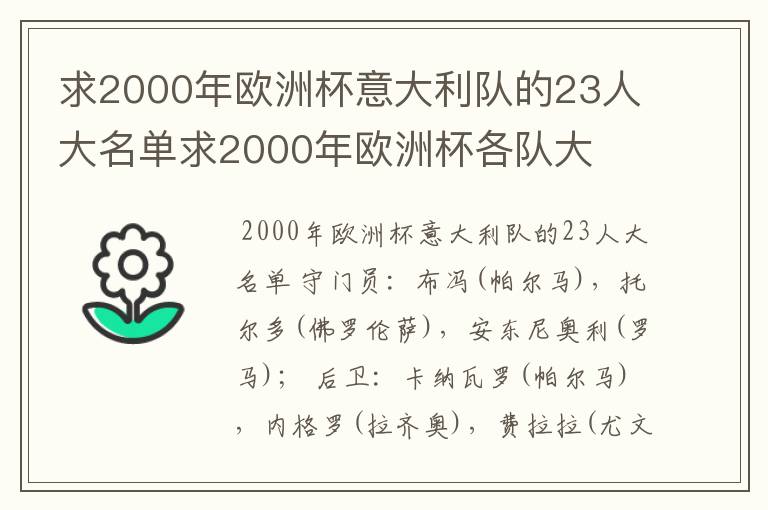 求2000年欧洲杯意大利队的23人大名单求2000年欧洲杯各队大