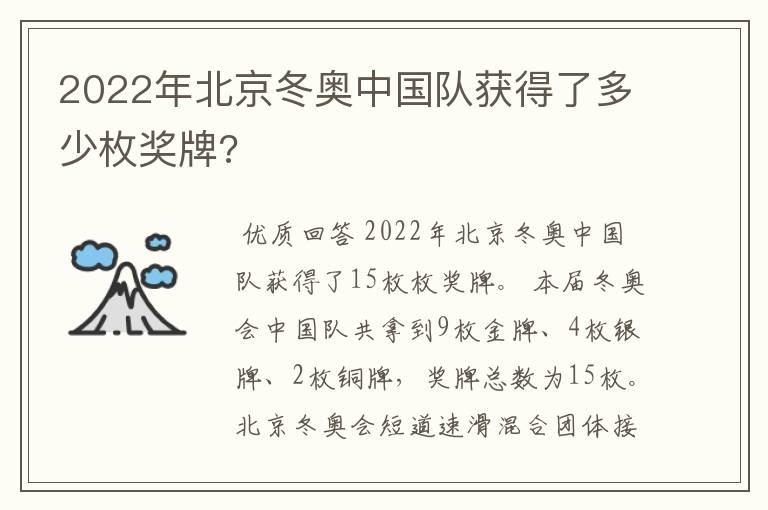 2022年北京冬奥中国队获得了多少枚奖牌?