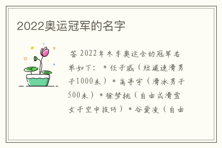 2022奥运冠军的名字