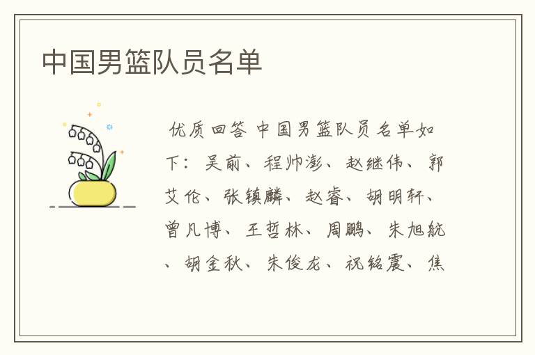 中国男篮国家队名单最新消息
