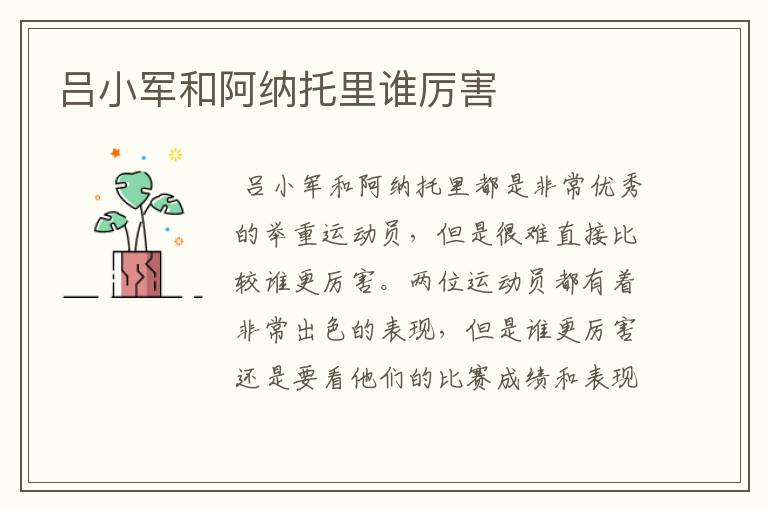 吕小军和阿纳托里谁厉害