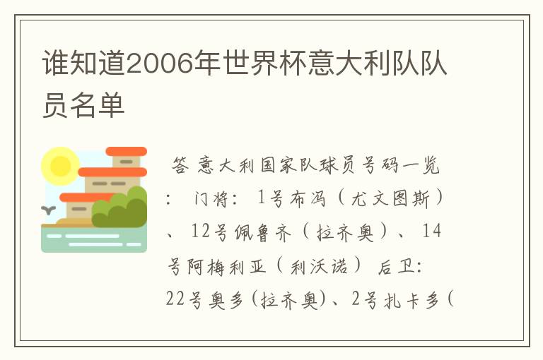 谁知道2006年世界杯意大利队队员名单