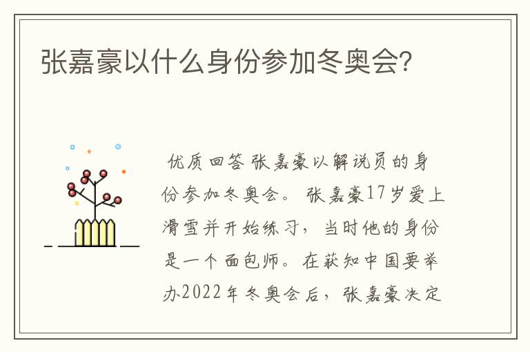 张嘉豪以什么身份参加冬奥会?