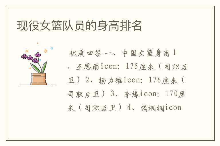 现役女篮队员的身高排名