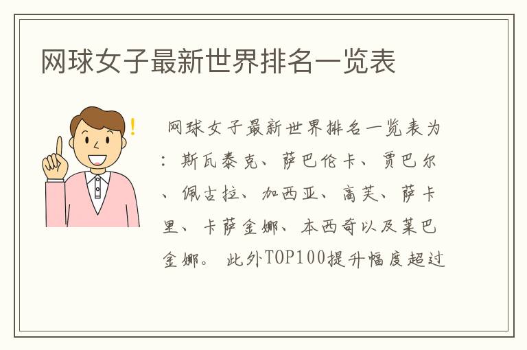 网球女子最新世界排名一览表