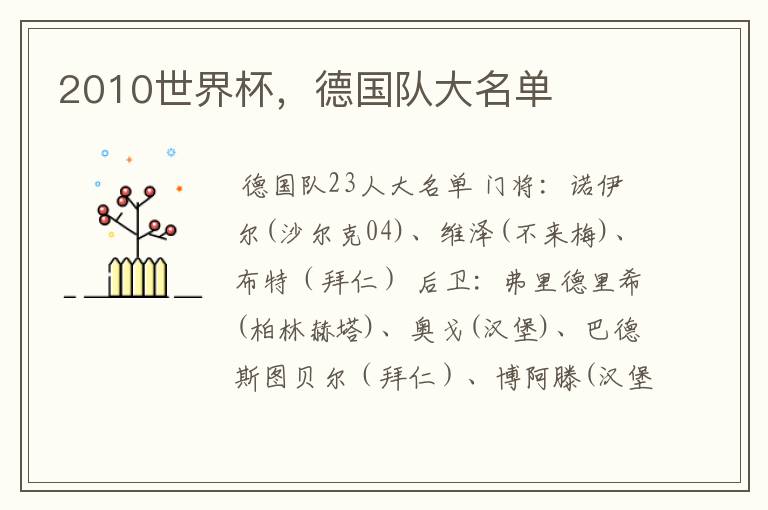 2010世界杯，德国队大名单