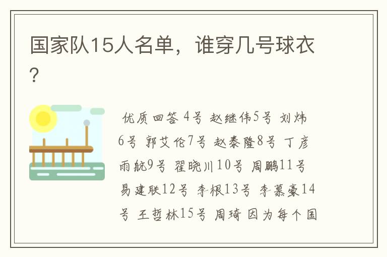 国家队15人名单,谁穿几号球衣?