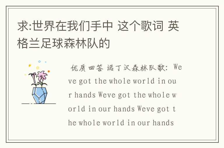 求:世界在我们手中 这个歌词 英格兰足球森林队的