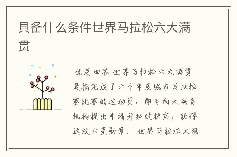 具备什么条件世界马拉松六大满贯