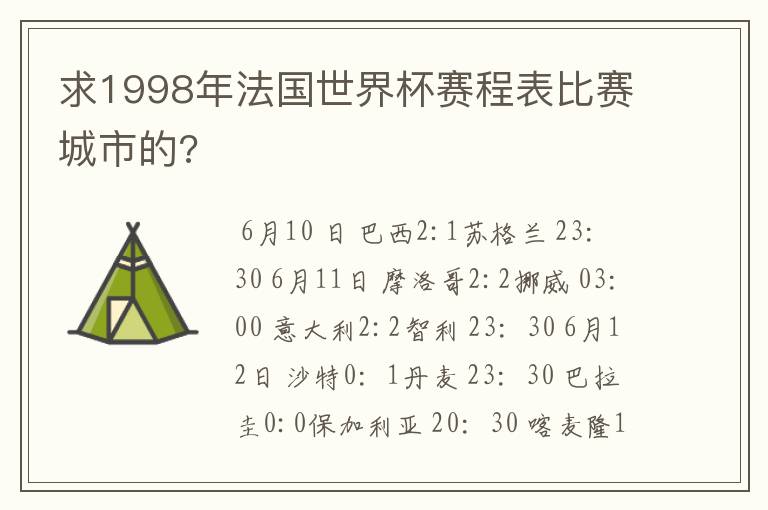 求1998年法国世界杯赛程表比赛城市的?