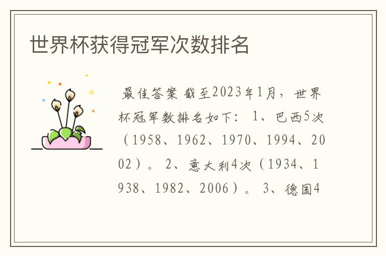 世界杯获得冠军次数排名