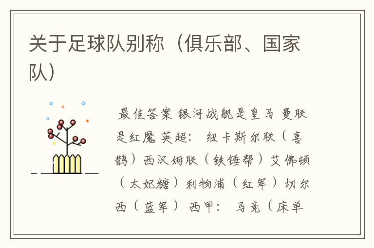 关于足球队别称(俱乐部、国家队)