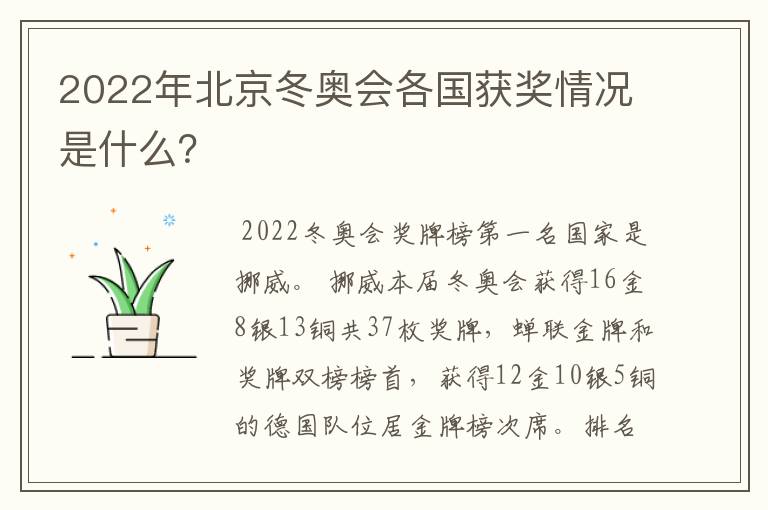 2022年北京冬奥会各国获奖情况是什么？