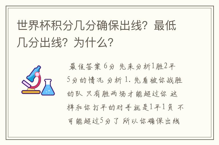 世界杯积分几分确保出线?最低几分出线?为什么?