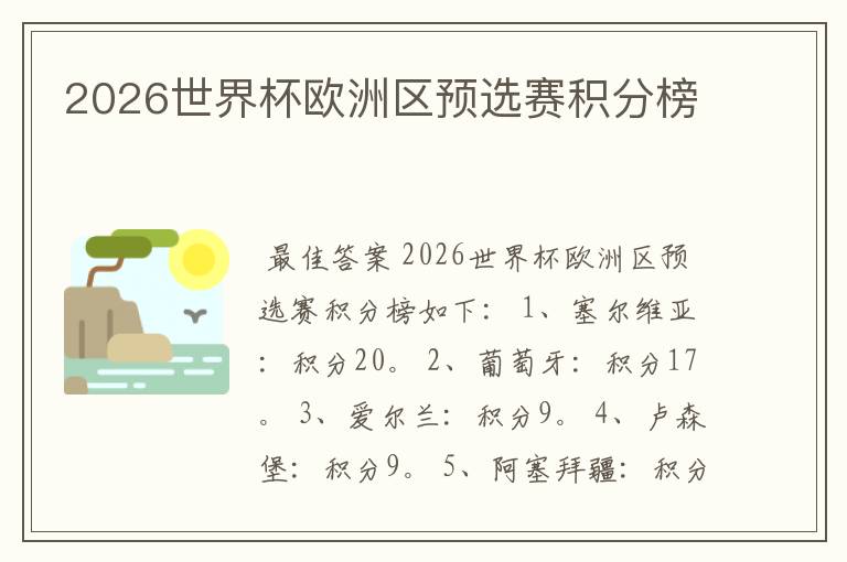 2026世界杯欧洲区预选赛积分榜