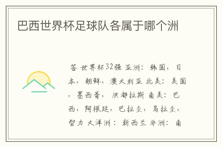 巴西世界杯足球队各属于哪个洲