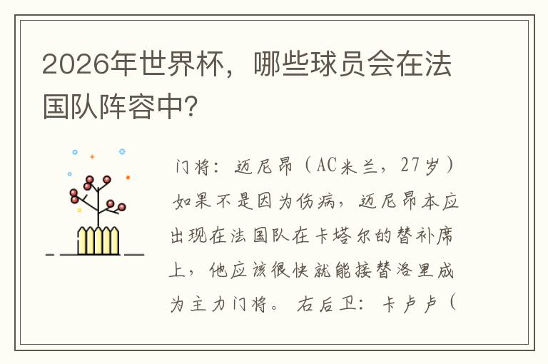 2026年世界杯,哪些球员会在法国队阵容中?