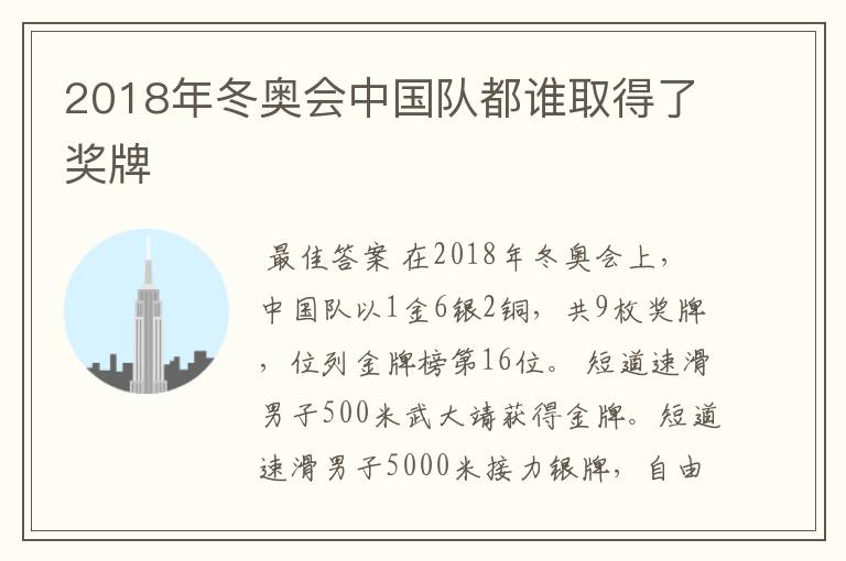 2018年冬奥会中国队都谁取得了奖牌